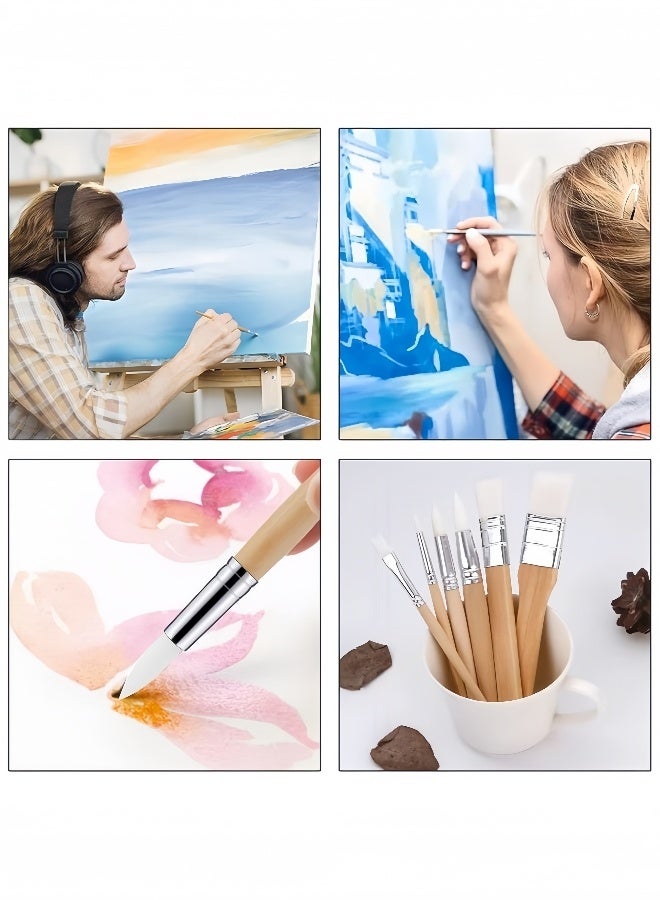 مجموعتان من 6 قطع من فرشاة الطلاء الخشبية ، فرش متعددة الاستخدامات للرسم بالألوان الزيتية والألوان المائية والصخور وفن الجسم والأظافر والحرف اليدوية DIY مجموعة فرش فنية احترافية مناسبة للفنانين والهواة - Image 5