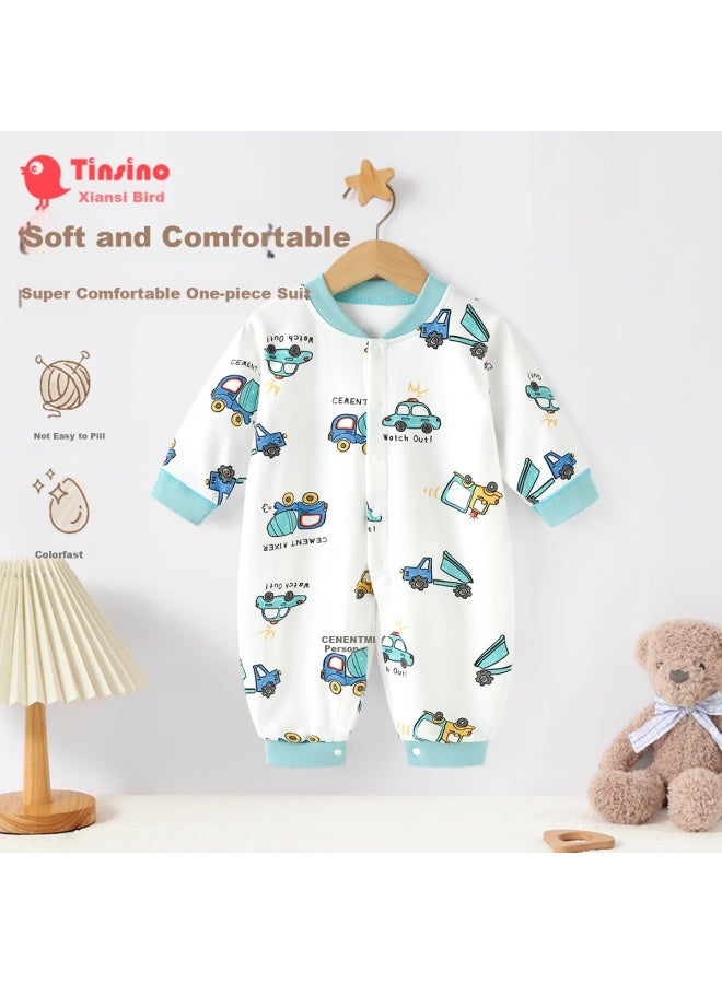 Tinsino Baby Clothes Newborn Romper Spring Autumn Pure Cotton Full Moon Baby Jumpsuit Crawling Suit Construction Vehicle Team