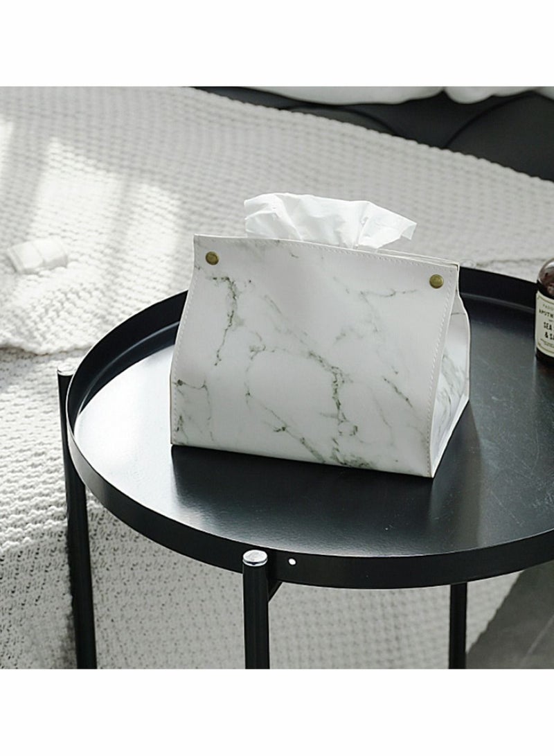 PU Leather Paper Facial Tissue Box Cover Holder, Case Container Marble Pattern Napkin Papers Bag Pouch Decoration for Home Car - Image 3