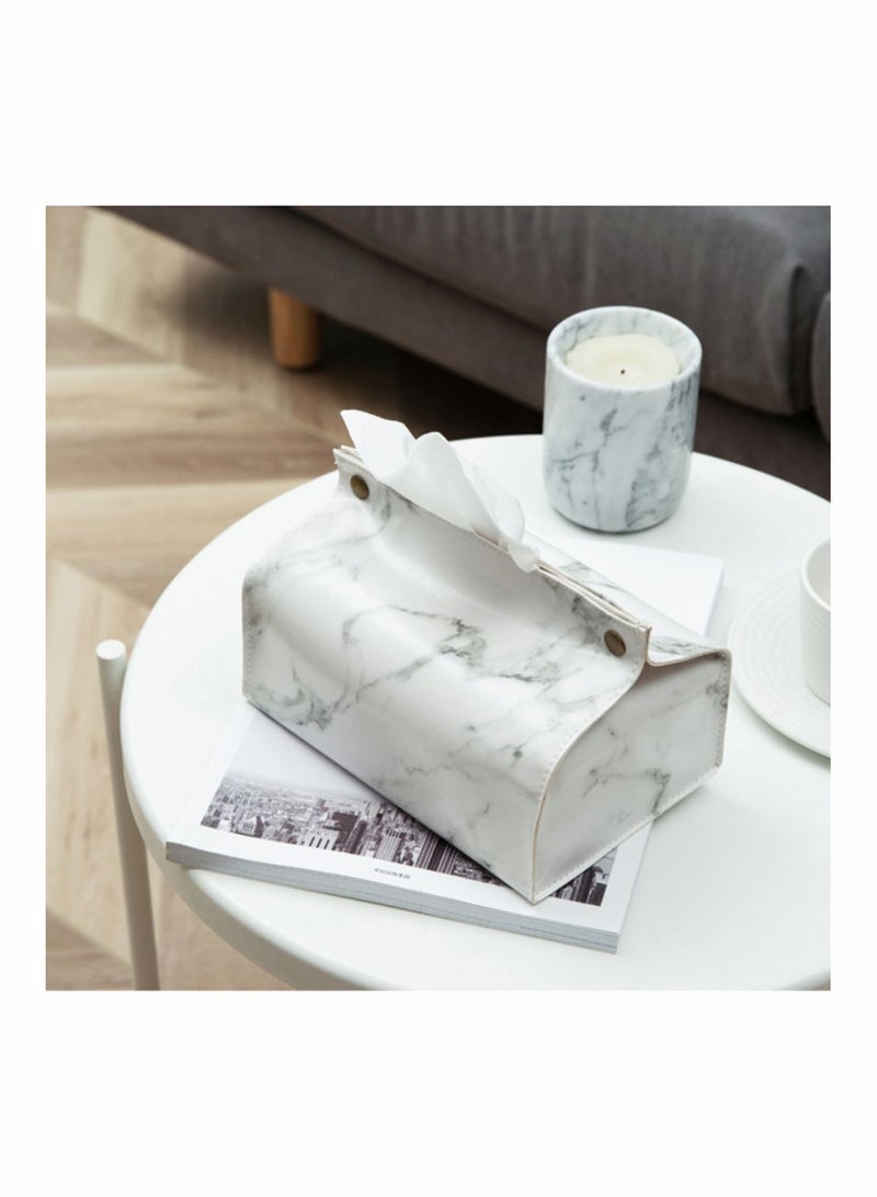 PU Leather Paper Facial Tissue Box Cover Holder, Case Container Marble Pattern Napkin Papers Bag Pouch Decoration for Home Car - Image 2