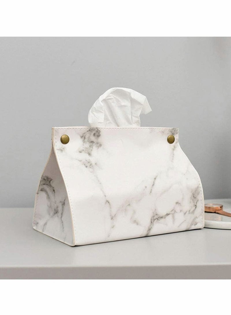 PU Leather Paper Facial Tissue Box Cover Holder, Case Container Marble Pattern Napkin Papers Bag Pouch Decoration for Home Car - Image 1
