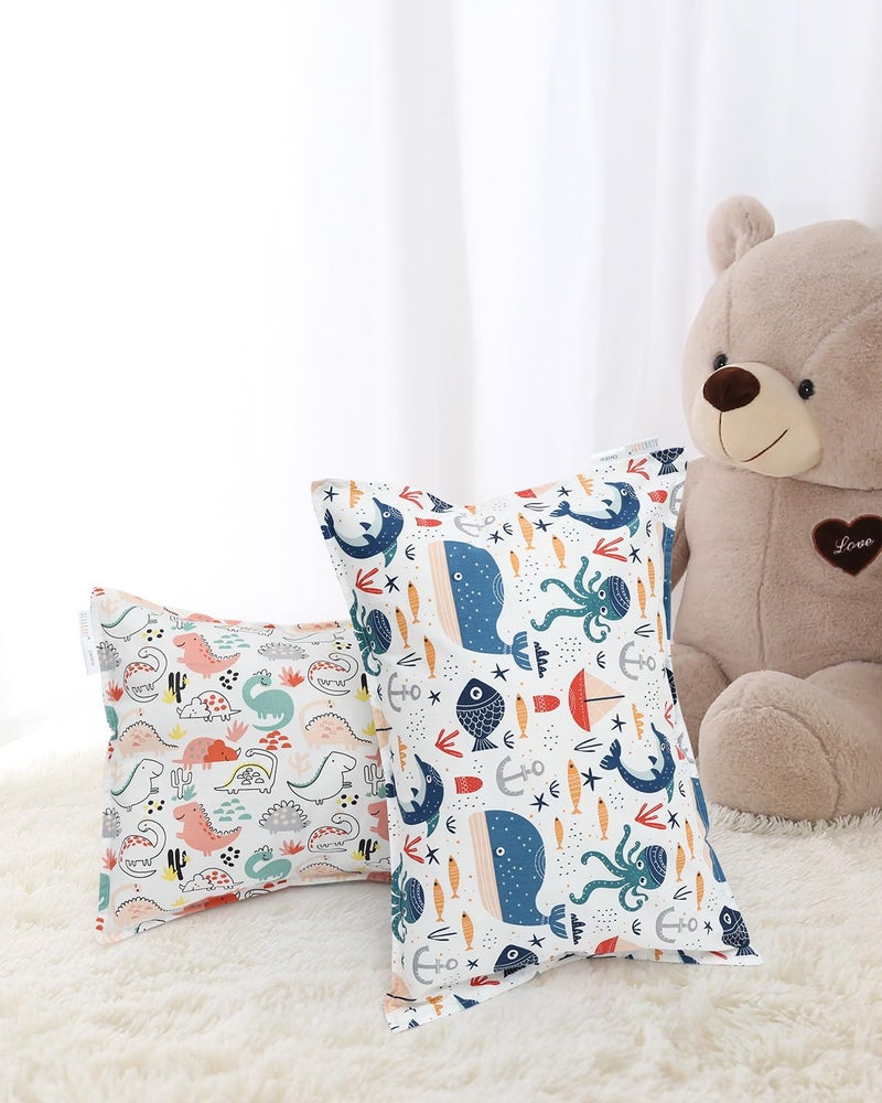 ALVABABY ALVABABY Toddler Pillowcases 2 Pack Organic Cotton Kids Pillow Cover Fit 13x 18 or 12x16 Envelope for Girl Boy Sleepy TravelPillowcase Only 