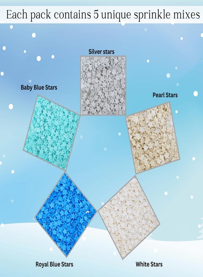 Confect Christmas Sprinkles | Frozen Sprinkles for Baking & Cake Decorative | Christmas jimmies |stars Sprinkle Pack of 5 -Blue, White, Gold and silver color Dessert Decorating -140 Gms - Image 2