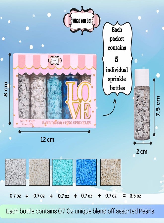 Confect Christmas Sprinkles | Frozen Sprinkles for Baking & Cake Decorative | Christmas jimmies |stars Sprinkle Pack of 5 -Blue, White, Gold and silver color Dessert Decorating -140 Gms - Image 4