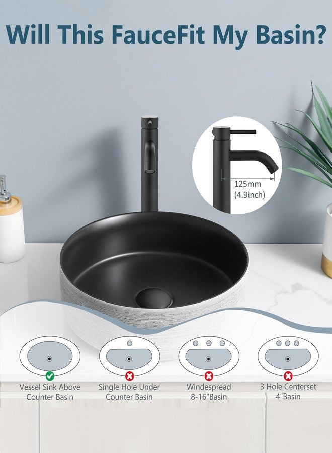 Aolemi Matte Black Vessel Sink Faucet Bathroom Faucet Tall Stainless Steel Bathroom Sink Faucet Single Handle One Hole Round Body with Pop up Drain Basin Bowl Vanity Lavatory Mixer Tap - Image 3