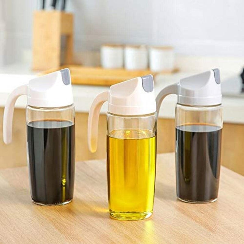 VDHJA Oil Dispenser Auto Flip Olive Oil Glass Bottle Leak Proof Condiment Container with Automatic Cap and Stopper Glass Bottles for Kitchen Cooking 600 ml Multi Color - Image 4