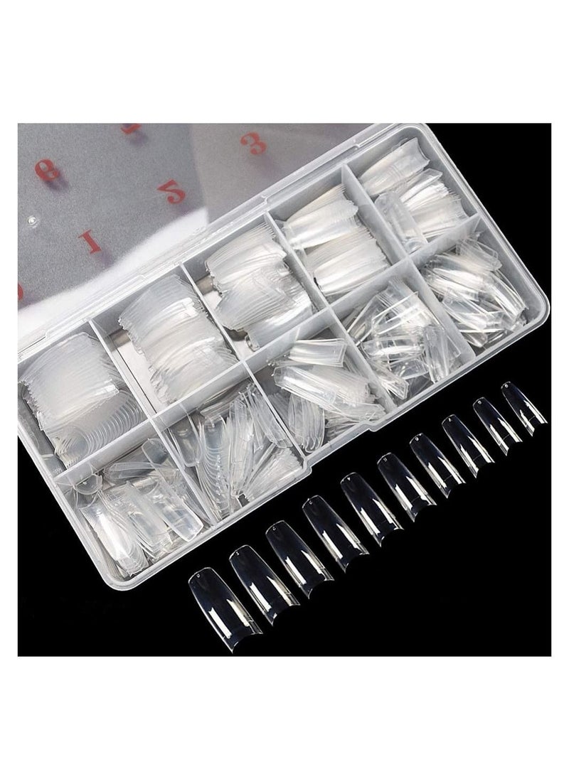Y&D 500PCS False Acrylic Fingernails Full Cover French Artificial Nails Tip Manicure with Box of 10 Sizes for Nail Tips Art Salons and Home DIY Clear  - Image 1