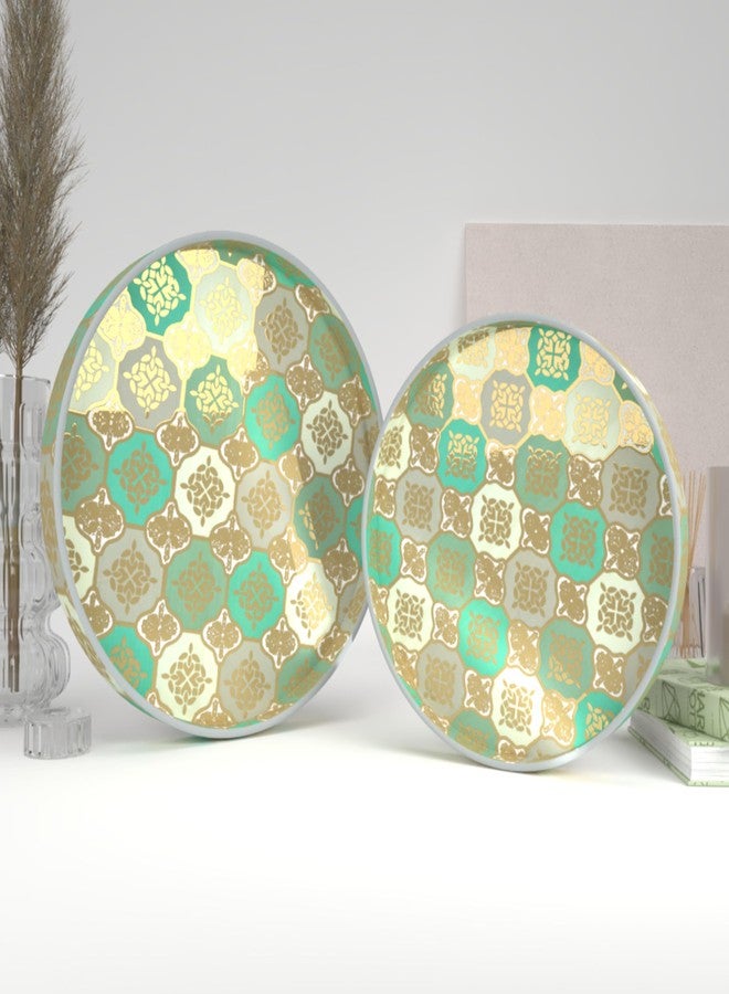 Castleite Ember Decorative Round Wooden Tray Set of 2 Handcrafted Trays for Serving, Use in Kitchen, Dining Table, Decor or Storage - Epoxy Resin Coated - Large, Small (Nobreza) - Image 1