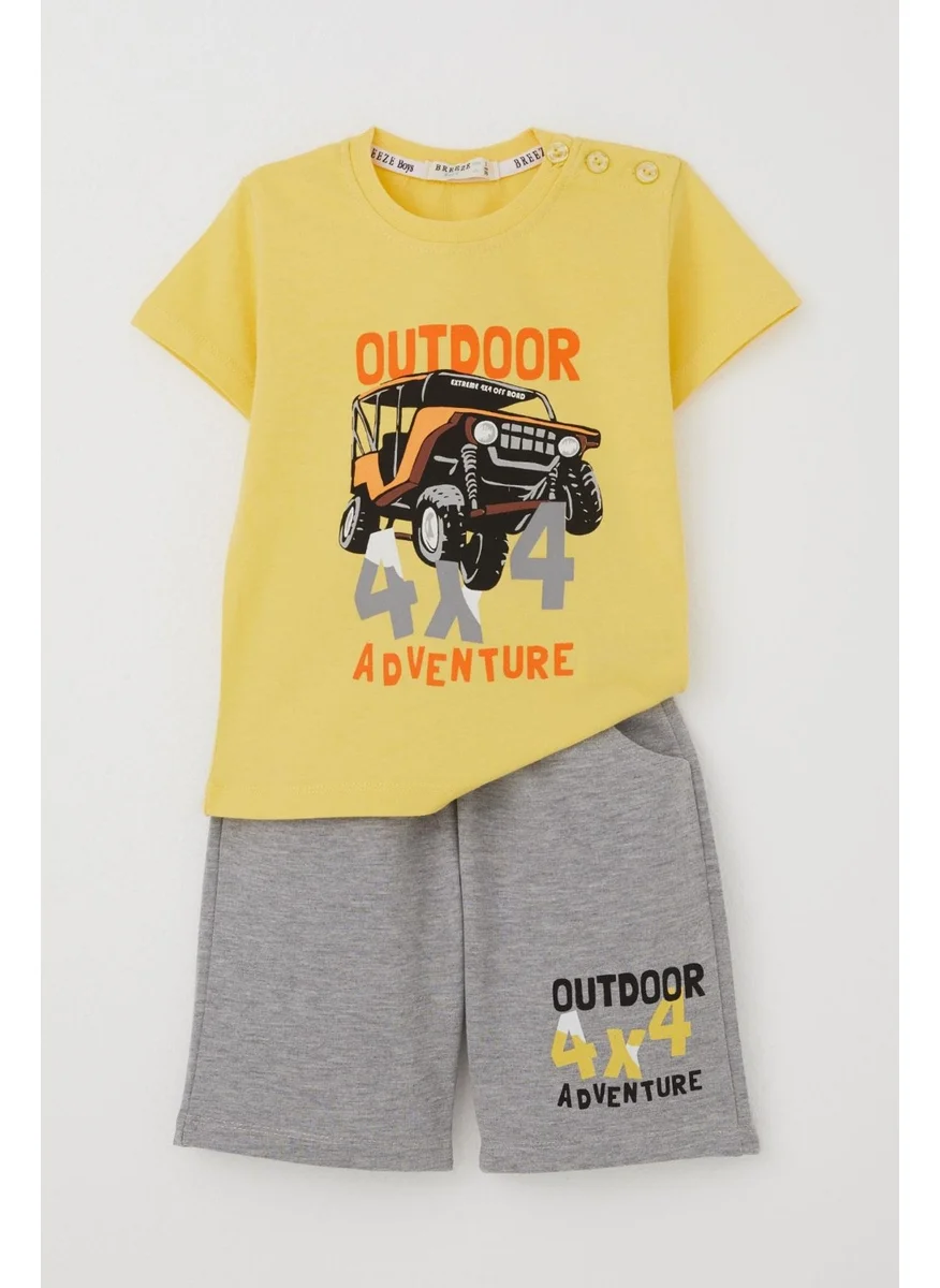بريز Boy's Shorts Set Adventure Themed Car Printed 1.5-5 Years, Yellow