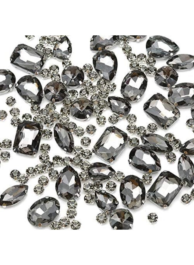 Choupee Gray Sew On rhinestones, Choupee 130PCS Sew On Rhinestone Metal Back Prong Setting Sewing Claw Rhinestone Mixed Shapes Sew On Glass Gems for Jewelry, Clothes, Costume, Shoes,Dress, Garments - Image 1