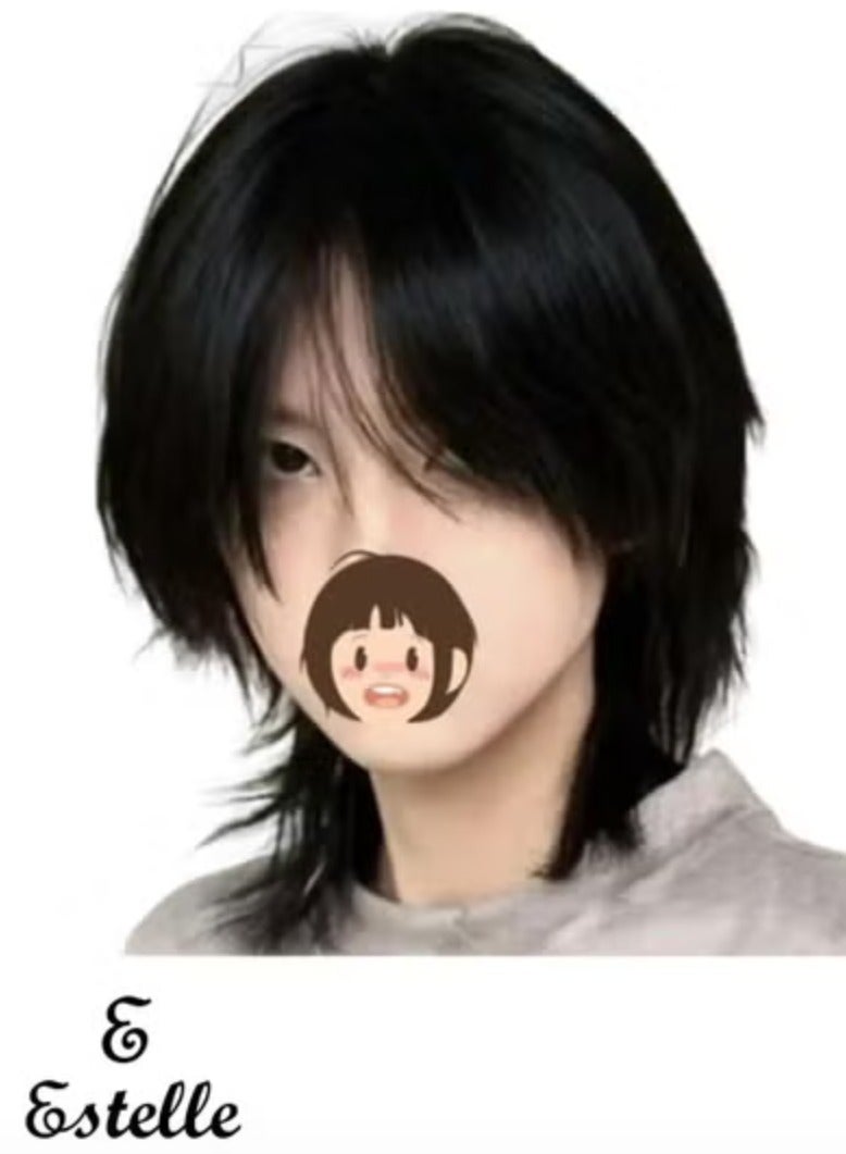 إستيل باروكة شعر رجالي على شكل ذئب - قطعة شعر كورية قصيرة مستقيمة من أولزانغ مع ذيل موليت، باروكة شعر صناعية عصرية وطبيعية المظهر للاستخدام اليومي/التنكر/الموضة - Image 1