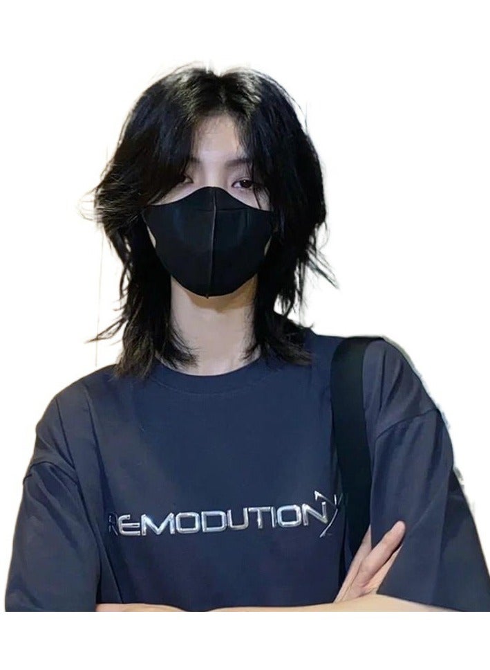 إستيل باروكة شعر رجالي على شكل ذئب - قطعة شعر كورية قصيرة مستقيمة من أولزانغ مع ذيل موليت، باروكة شعر صناعية عصرية وطبيعية المظهر للاستخدام اليومي/التنكر/الموضة - Image 2