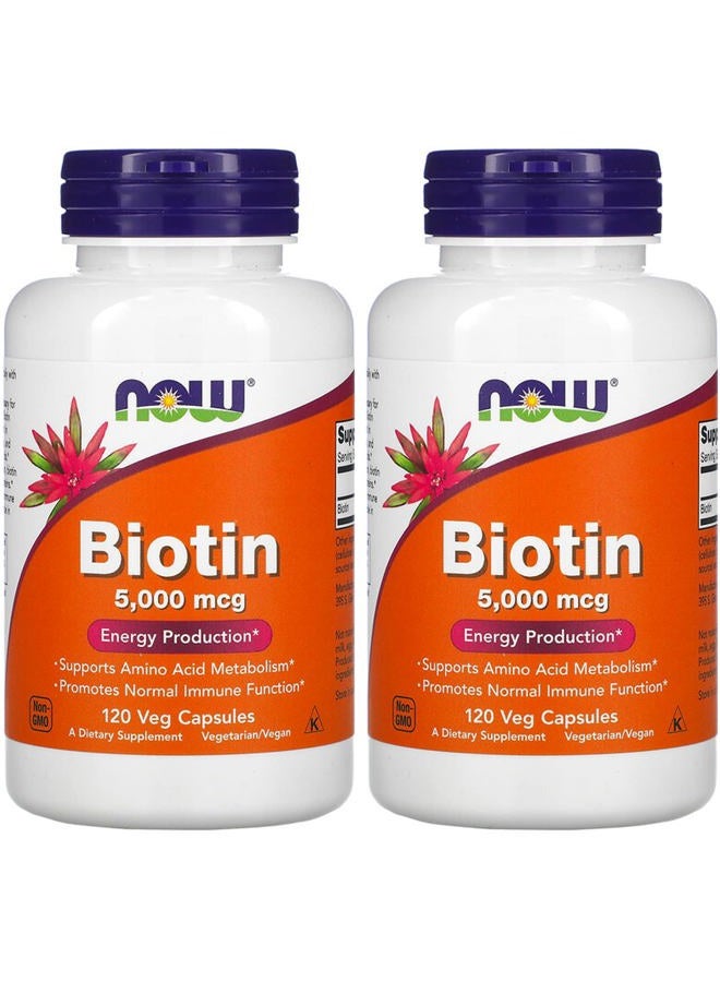 now Biotin 5,000 mcg - 120 VCaps (Pack of 2 Bottles) - Image 1