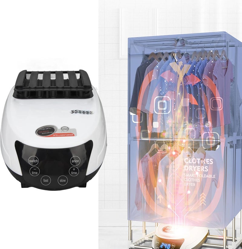 كلاراكو مجفف ملابس محمول، مجفف ملابس 1500 وات، ستة أزرار، أبيض، تشغيل صامت، مجفف محمول مع جهاز تحكم عن بعد للشقق والمنزل والسفر والمركبات الترفيهية - Image 4