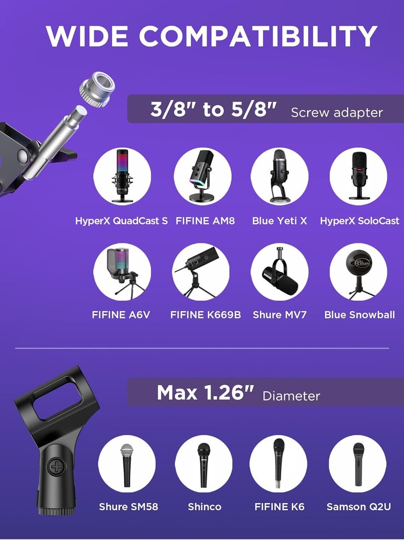InnoGear Microphone Stand Mic Boom Arm for Blue Yeti HyperX QuadCast S SoloCast Snowball Fifine K669B and other Mic, with Shock Mount Windscreen Pop Filter Mic Clip Holder Cable Ties, Large - Image 3