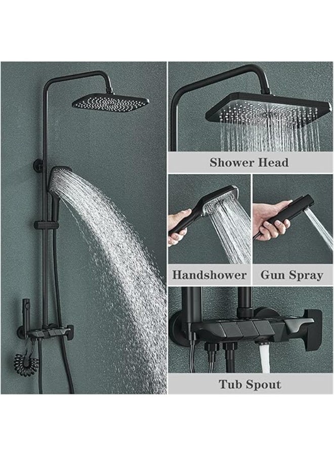YD Thermostatic Shower Set Rainfall Shower System Wall Mounted Bathroom Shower Mixer with Digital Display Hand Shower Multi Function Shower Panel - Image 2