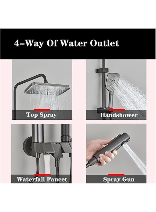 YD Thermostatic Shower Set Rainfall Shower System Wall Mounted Bathroom Shower Mixer with Digital Display Hand Shower Multi Function Shower Panel - Image 4
