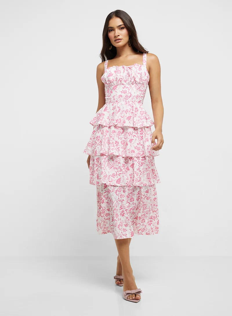 ELLA Tiered Floral Midi Dress