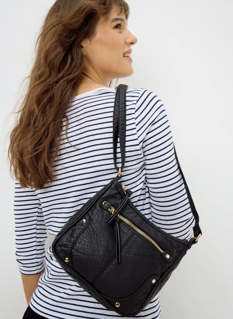 Matalan Black Washed Messenger Bag
