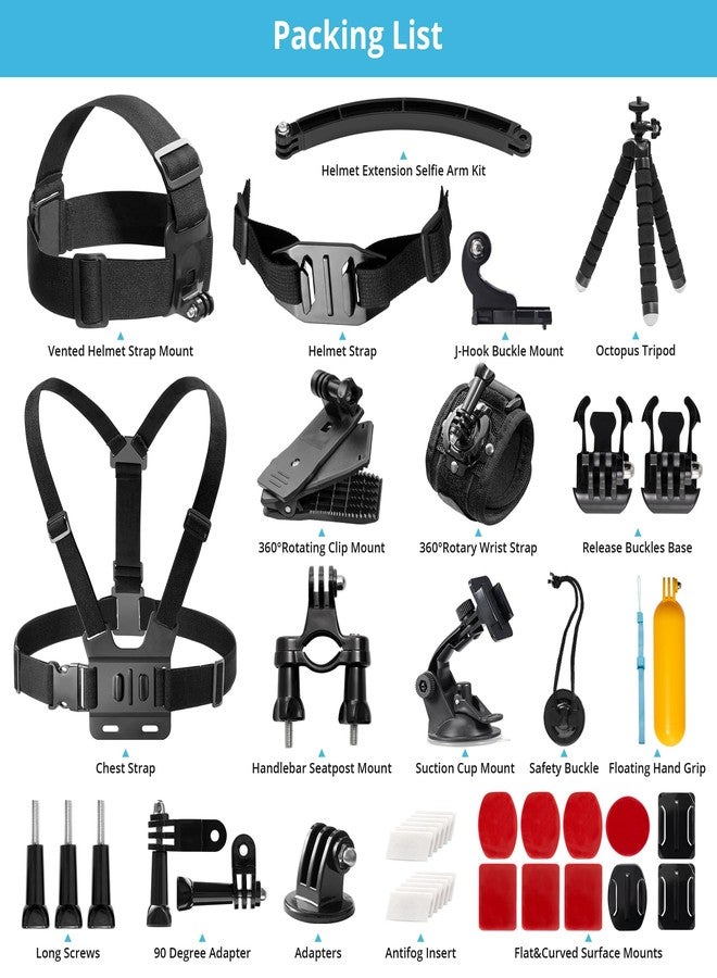 أكاسو مجموعة ملحقات كاميرا الحركة AKASO 42 في 1 لكاميرات EK7000/EK7000 Pro/Brave 4/Brave 4 pro/Brave 7 LE/Brave 7/Brave 8/V50X/V50 Pro/V50 Elite/GoPro Hero 13 12 11 10 9 - Image 2