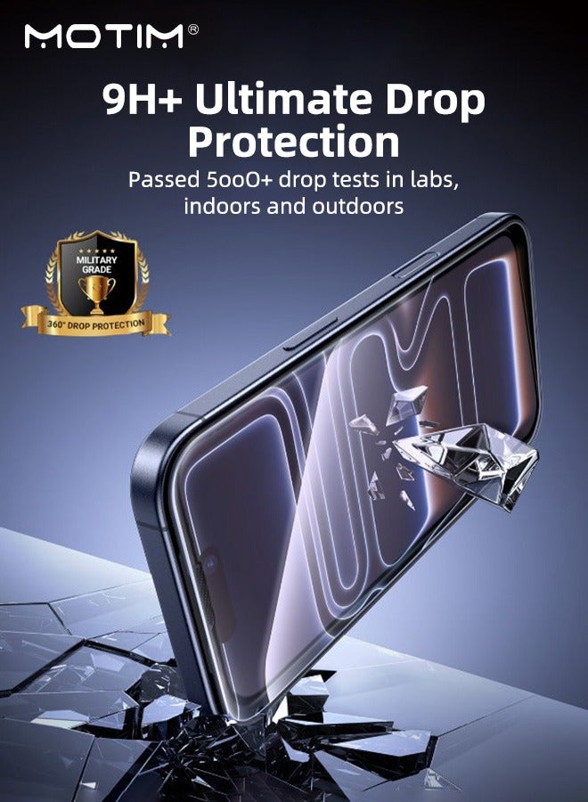موتيم عبوة من 2 قطعة لواقي شاشة iPhone 17 Pro Max، مقاوم للكسر بدرجة عسكرية، صلابة 9H مقاومة للخدش، فيلم حماية من الضوء الأزرق، حماية للعينين، واقي شاشة من الزجاج المقوى بتغطية كاملة مع صينية Ultra Fit - Image 2