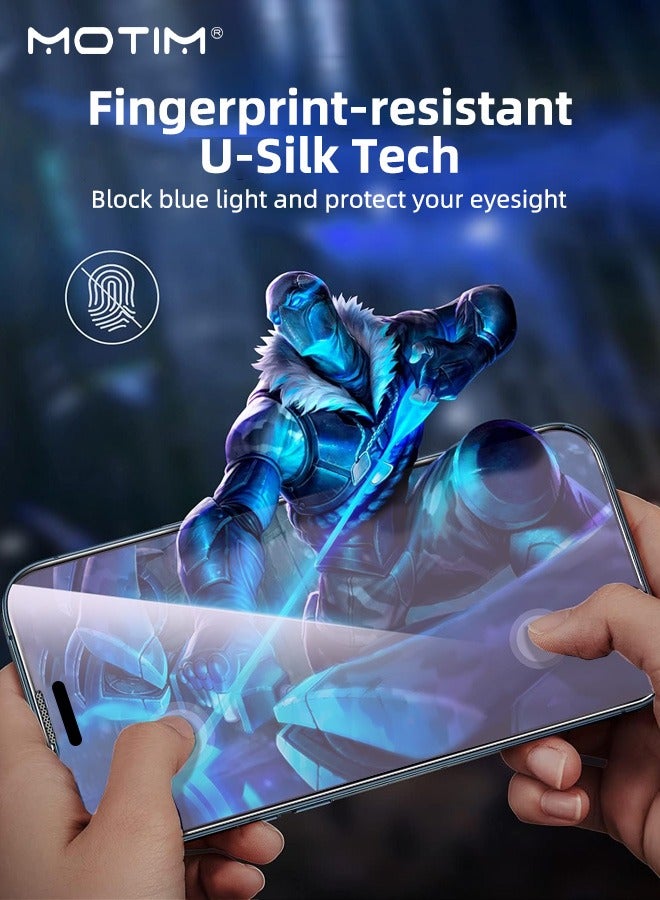 موتيم عبوة من 2 قطعة لواقي شاشة iPhone 17 Pro Max، مقاوم للكسر بدرجة عسكرية، صلابة 9H مقاومة للخدش، فيلم حماية من الضوء الأزرق، حماية للعينين، واقي شاشة من الزجاج المقوى بتغطية كاملة مع صينية Ultra Fit - Image 4