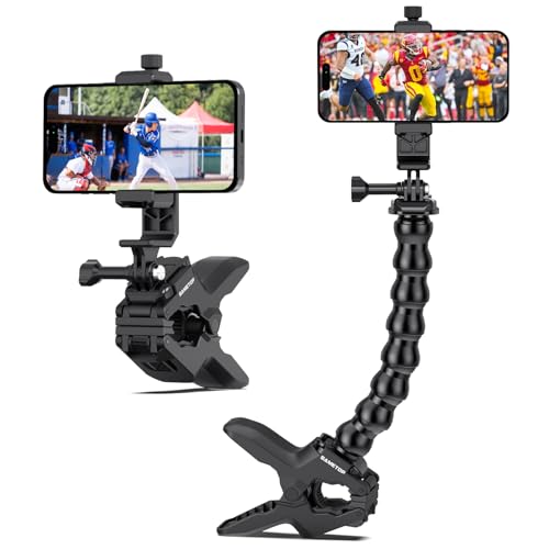 Sametop Gooseneck Phone Holder Clamp Clip Mount Cell Phone Stand for Desk Pole Table Compatible with iPhone 16 15 14 Pro Max Plus 13 12 11 SE XS XR X 8 7 6 Samsung GoPro and Other 4-7'' Devices - Image 1