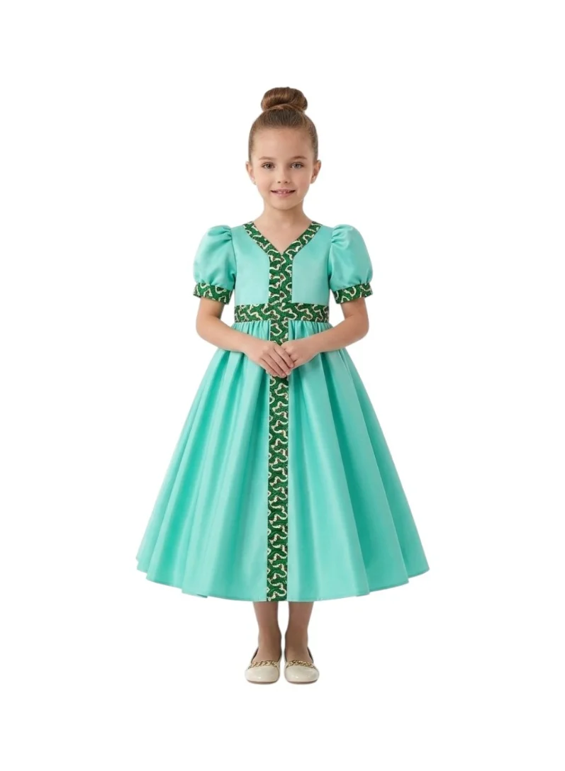 Bidani Majestic Teal Patterned-Trim Dress
