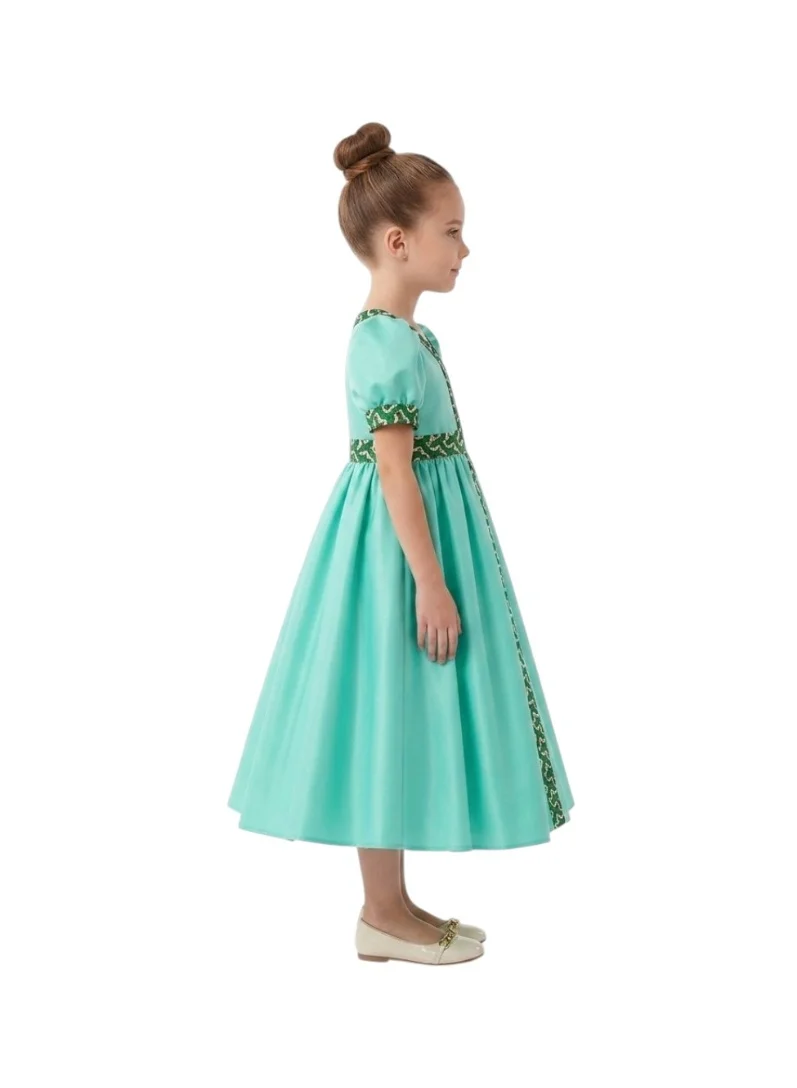 Bidani Majestic Teal Patterned-Trim Dress