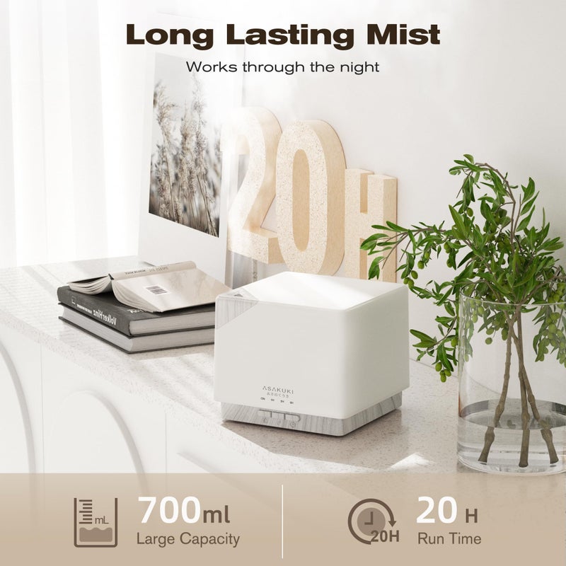 ASAKUKI 700 ml Premium Essential Oil Diffuser, 5 in 1 Ultrasonic Aromatherapy Fragrant Oil Vaporizer Humidifier, Timer and Auto-Off Safety Switch, 7 LED Light Colors - Image 2
