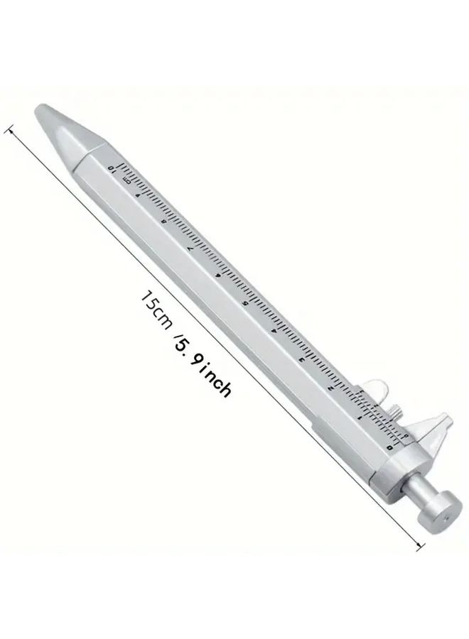 3pcs Silvery Case Vernier Caliper And Ballpoint Pen Set Plastic Ruler 0 100mm Measuring Tool - Image 3