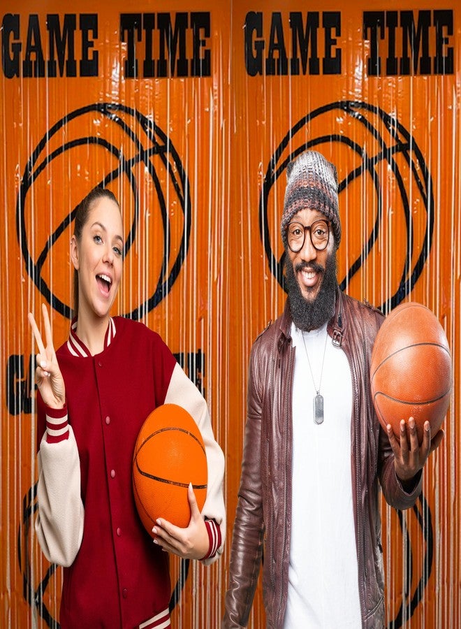 BASHOUT ستارة شراشيب معدنية بتصميم كرة السلة، 3 قطع لتزيين خلفية الصور، ستارة مدخل بتصميم كرة السلة، برتقالي وأسود، 40 × 80 بوصة، زينة لحفلات كرة السلة - Image 3