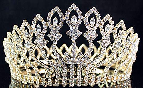 Janefashions Floral Full Crown Clear White Austrian Rhinestone Crystal Tiara Pageant Queen Princess Headpiece Hair Combs Prom Large Gold T1406g - Image 2