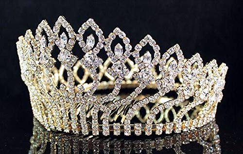Janefashions Floral Full Crown Clear White Austrian Rhinestone Crystal Tiara Pageant Queen Princess Headpiece Hair Combs Prom Large Gold T1406g - Image 3