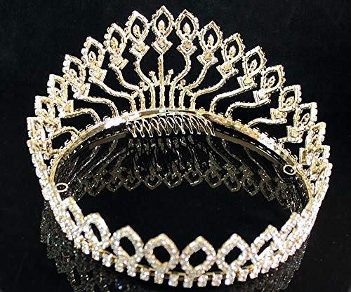 Janefashions Floral Full Crown Clear White Austrian Rhinestone Crystal Tiara Pageant Queen Princess Headpiece Hair Combs Prom Large Gold T1406g - Image 5
