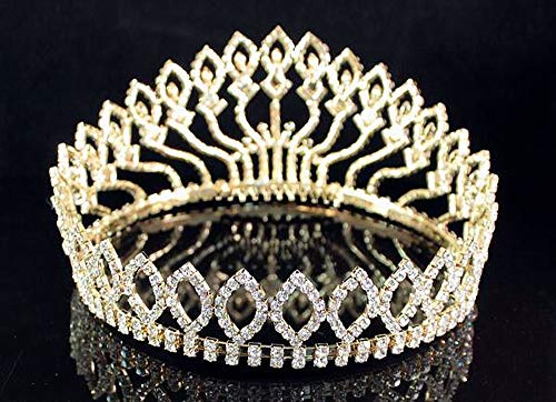 Janefashions Floral Full Crown Clear White Austrian Rhinestone Crystal Tiara Pageant Queen Princess Headpiece Hair Combs Prom Large Gold T1406g - Image 4