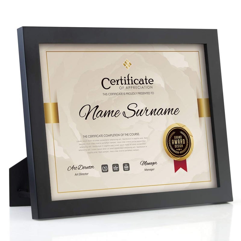 RPJC Document Frame Certificate Frames Made of Solid Wood High Definition Glass and Display Diplomas 8.5x11 Inch Standard Paper Frame with Stand Black - Image 1