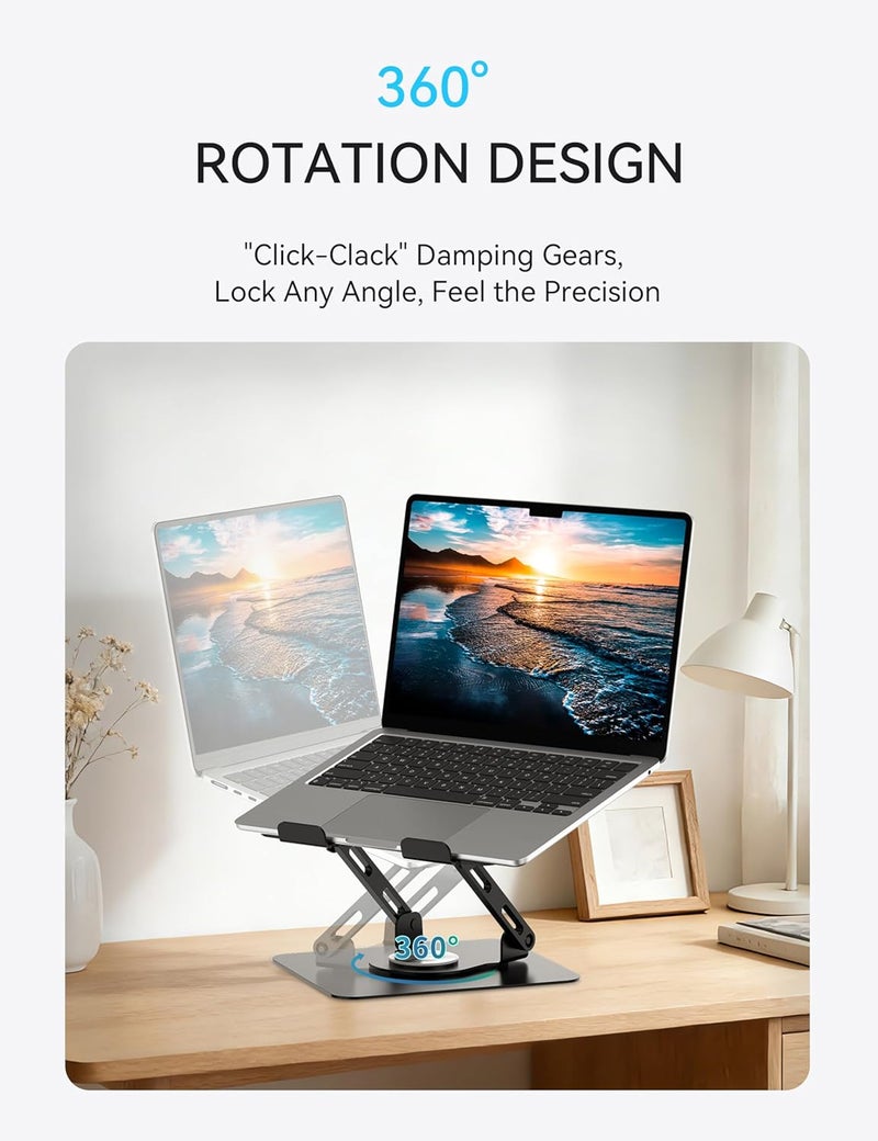 SOUNDANCE Laptop Stand with 360° Rotating Base, Ergonomic Computer Riser for Desk, Adjutable Height Muti-Angle, Foldable Laptop Mount, Stable Metal Holder Support 10-15.6" Notebook PC, Black - Image 4