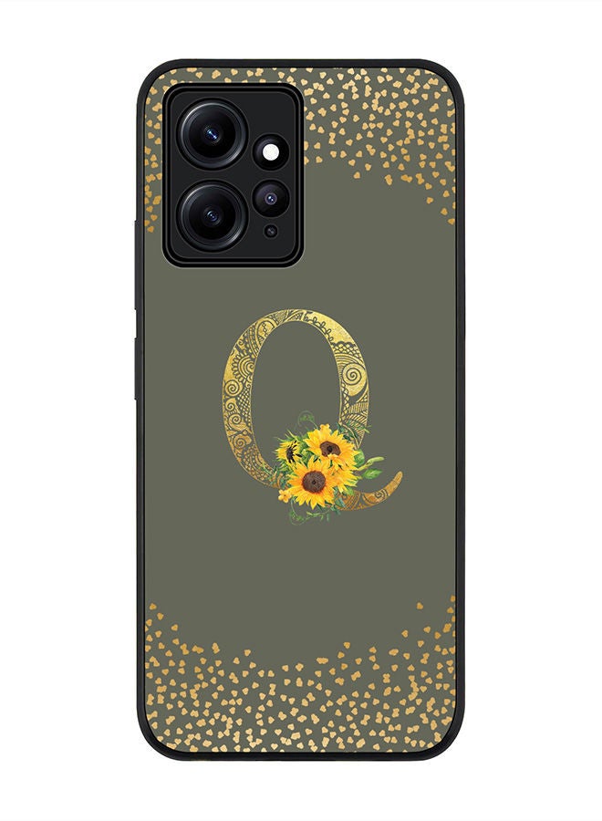 Stylizedd Rugged Black edge case for Redmi Note 12 4G Slim fit Soft Case Flexible Rubber Edges Anti Drop TPU Gel Thin Cover - Custom Monogram Initial Floral Pattern Alphabet - Q - Olive Green - Image 1