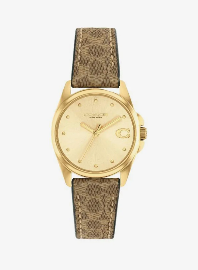 COACH 3-Hand Greyson Collection Quartz Movement Watch For Women With Brown Pvc Strap - 14504107