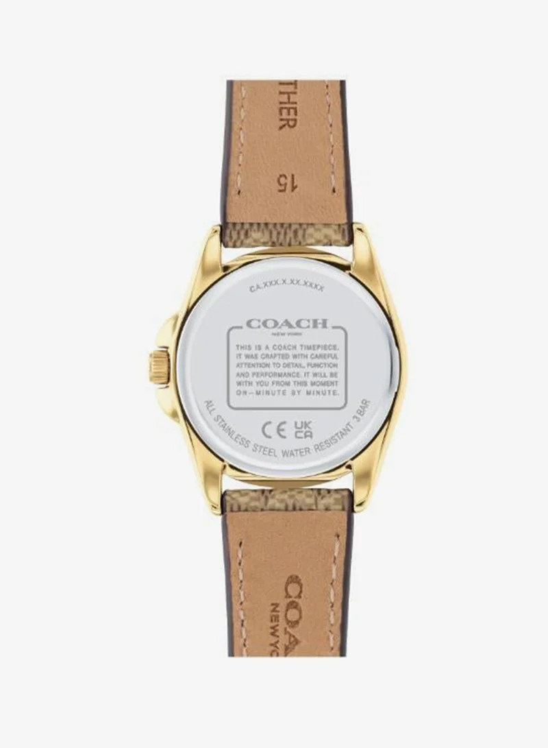 COACH 3-Hand Greyson Collection Quartz Movement Watch For Women With Brown Pvc Strap - 14504107