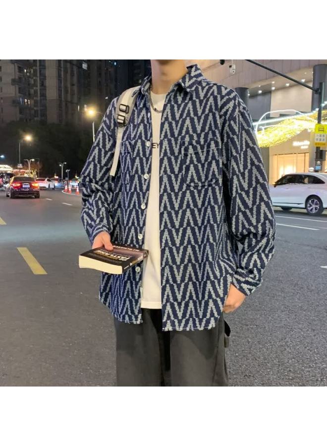 Homlean Washed Denim Jacket Autumn Fashion Versatile Striped Shirt Loose Long Sleeve Jacket Shirt Hs63 Blue M - Image 2