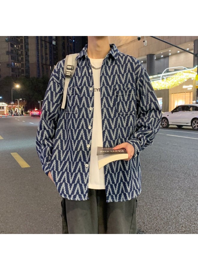 Homlean Washed Denim Jacket Autumn Fashion Versatile Striped Shirt Loose Long Sleeve Jacket Shirt Hs63 Blue M - Image 4