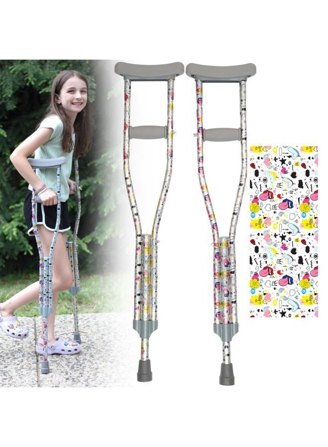 SCS Direct My Crutches - Youth Junior for Kids with Adjustable Handgrip and Length! Children 3'9" to 4'5" Made of Lightweight, Durable Aluminum with Underarm Padding Doodle Pattern - Image 2