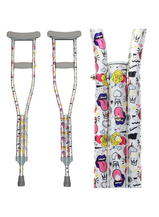SCS Direct My Crutches - Youth Junior for Kids with Adjustable Handgrip and Length! Children 3'9" to 4'5" Made of Lightweight, Durable Aluminum with Underarm Padding Doodle Pattern - Image 1