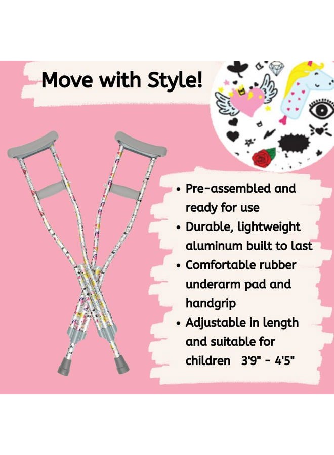 SCS Direct My Crutches - Youth Junior for Kids with Adjustable Handgrip and Length! Children 3'9" to 4'5" Made of Lightweight, Durable Aluminum with Underarm Padding Doodle Pattern - Image 3