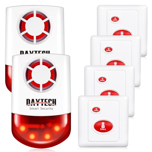 Daytech Strobe Siren Panic Alarm Button Siren Alarm with Light for Home Caring Loud Outdoor SOS Alert System 2 Red Flashing Siren and 4 Emergency Button for Store Hotel Jewelry Shop Security - Image 1