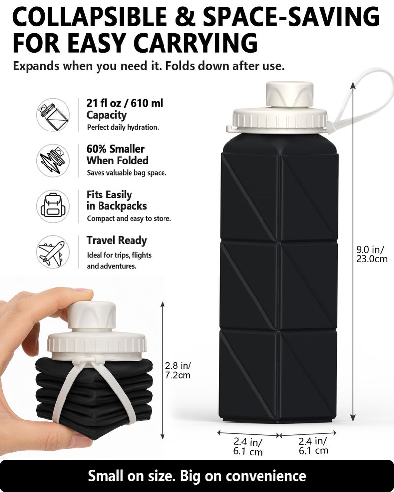 BEAUTAIL Collapsible Water Bottle 610 mL, Silicone Travel Water Bottle - Image 2