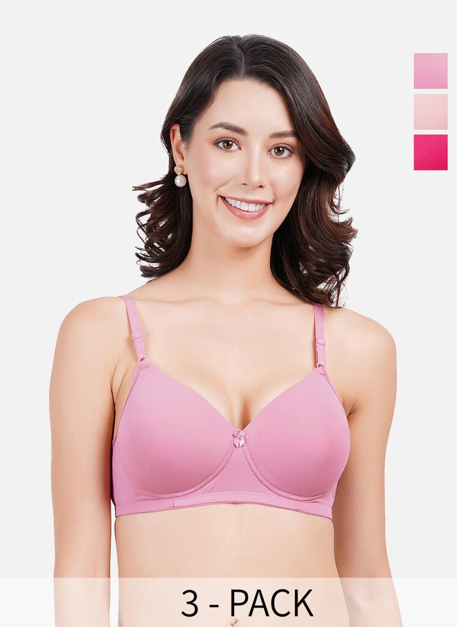 FIMS Pack Of 3 Full Coverage Lightly Padded Everyday Bras With All Day Comfort - Image 1
