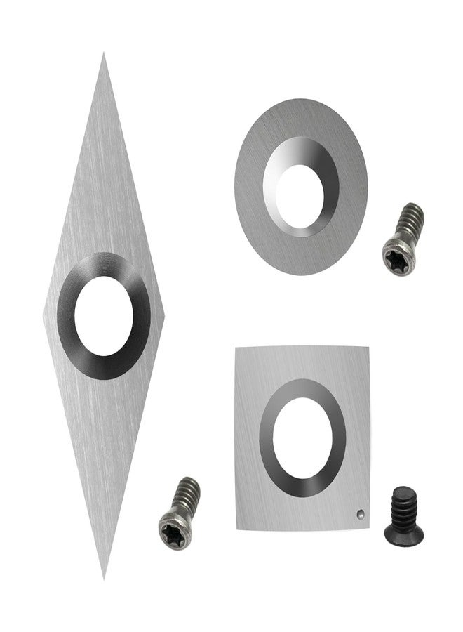 Asieg Tool 3pcs Carbide Turning Inserts Cutters Set for Indexable Lathe Turning Tool Holder Insert Replacement of Round 12mm Square 15mm Diamond 32mm with Sharp Point Fit for AT03 Woodturning Tool Set - Image 1